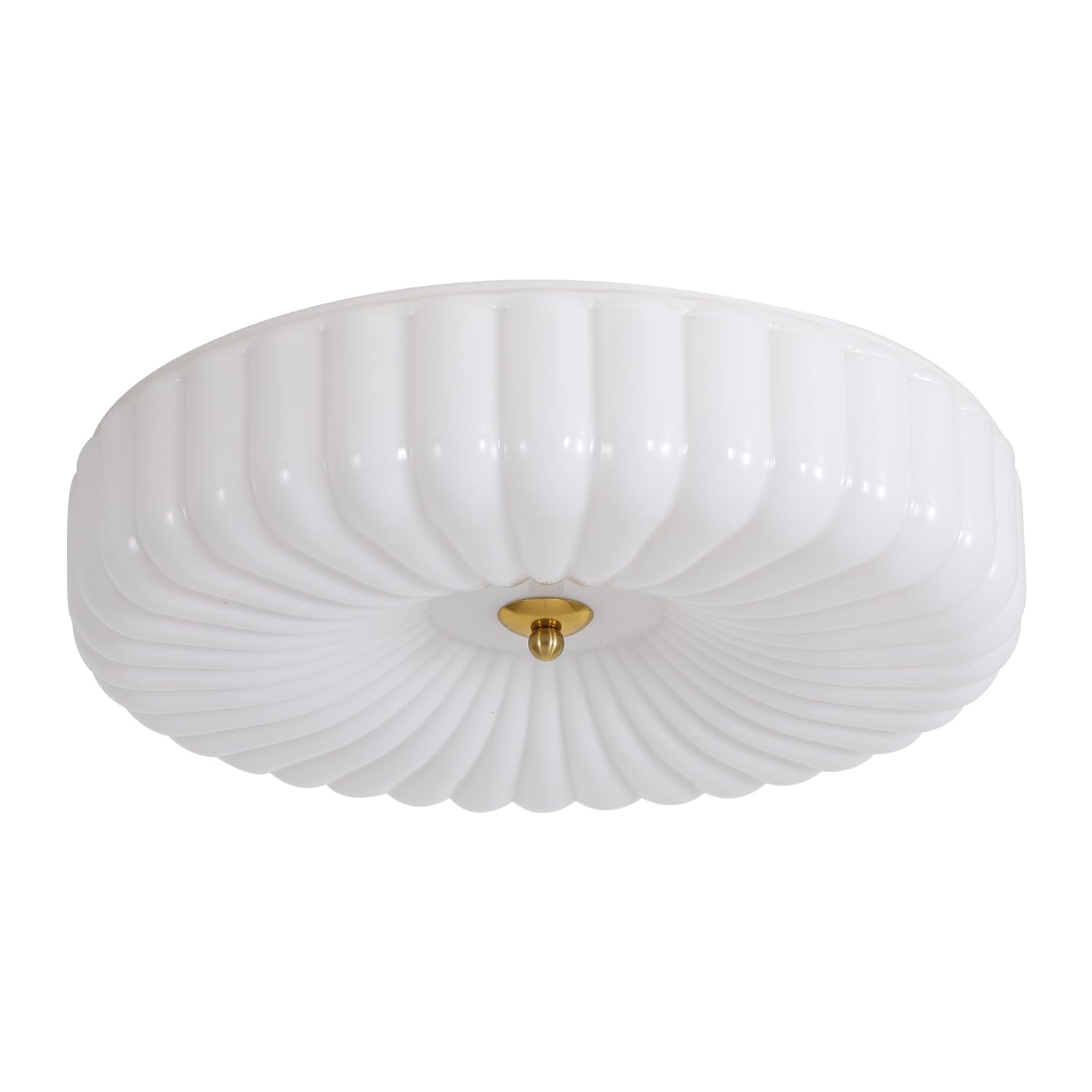 KCO Lighting White Ribbed Glass Flush Mount Ceiling Light Large Milk Glass Semi Flush Mount Light Round LED Kitchen Ceiling Ligh