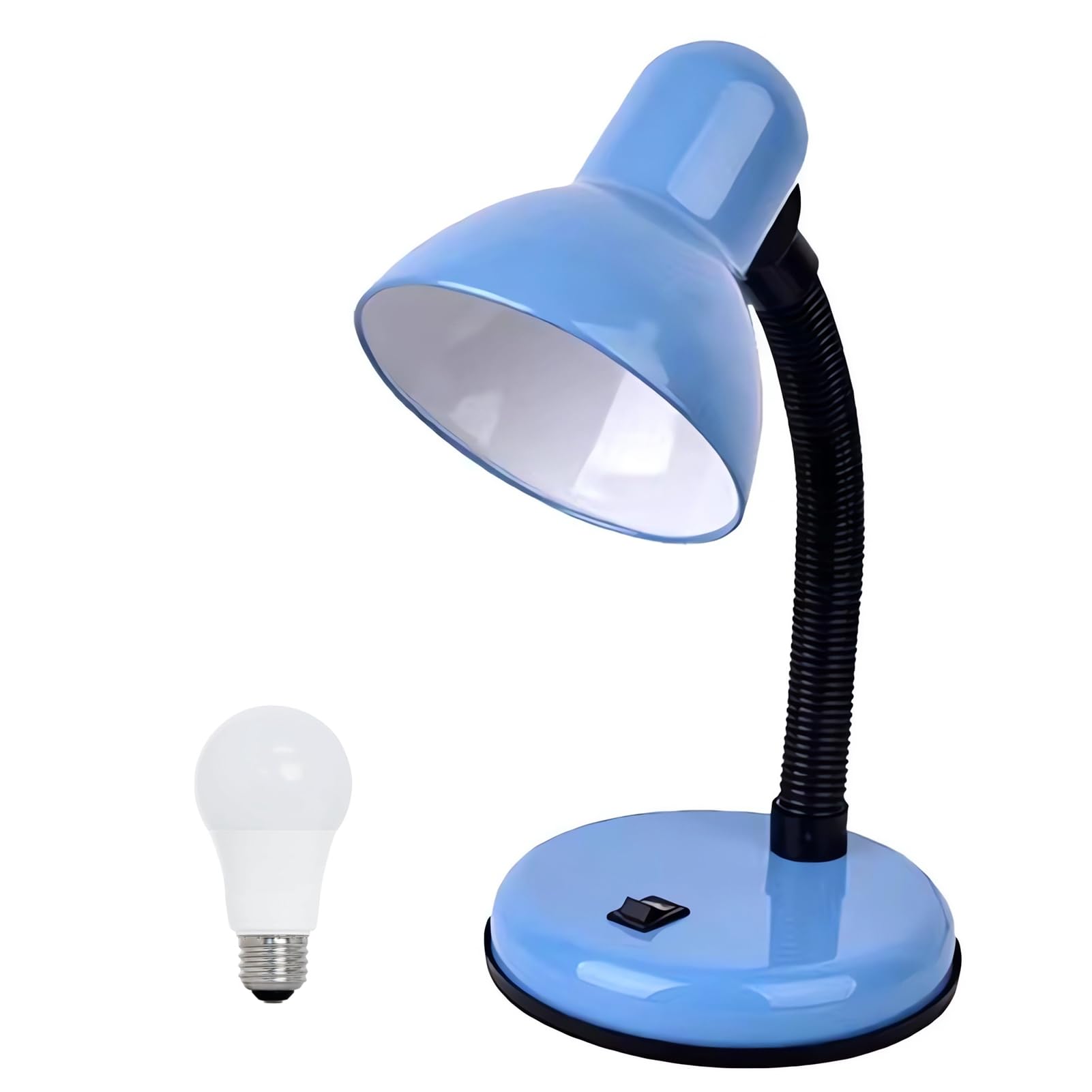 GZGLUZ Desk Lamp with LED Bulb, (Blue) Flexible Gooseneck with Table lamp 6000K Metal Desk Lamp with Flexible Hose Neck for Offi