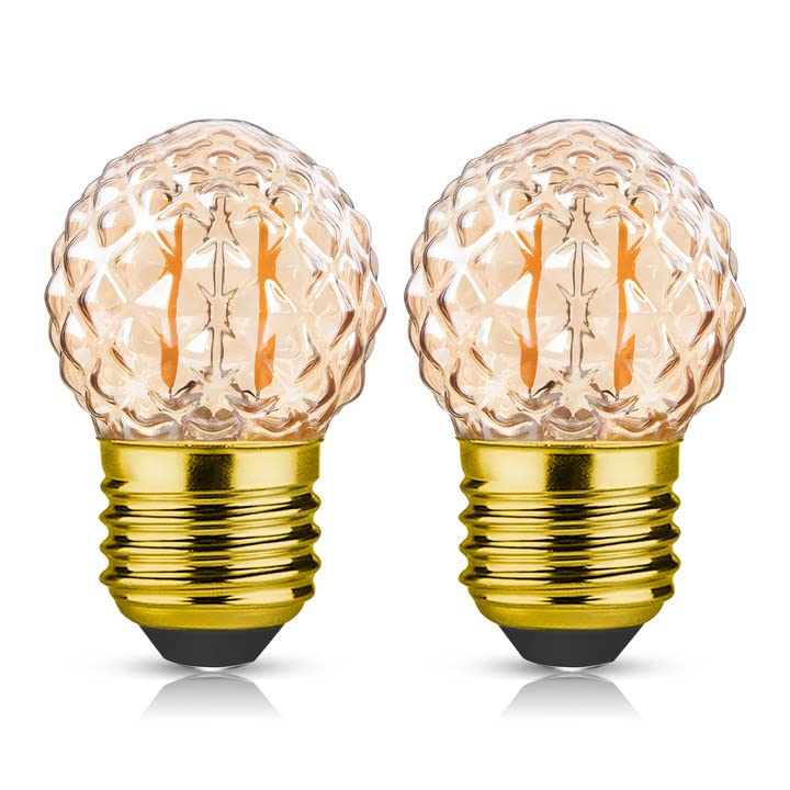 Grensk E26 Amber Small LED Light Bulbs,1W Small Edison Bulb,10 Watt Incandescent, Low Watt Decorative Light Bulbs 2200K Warm White Pineapple Shaped for Outdoor Light Strings,Non-Dimmable,Glass,2-Pack