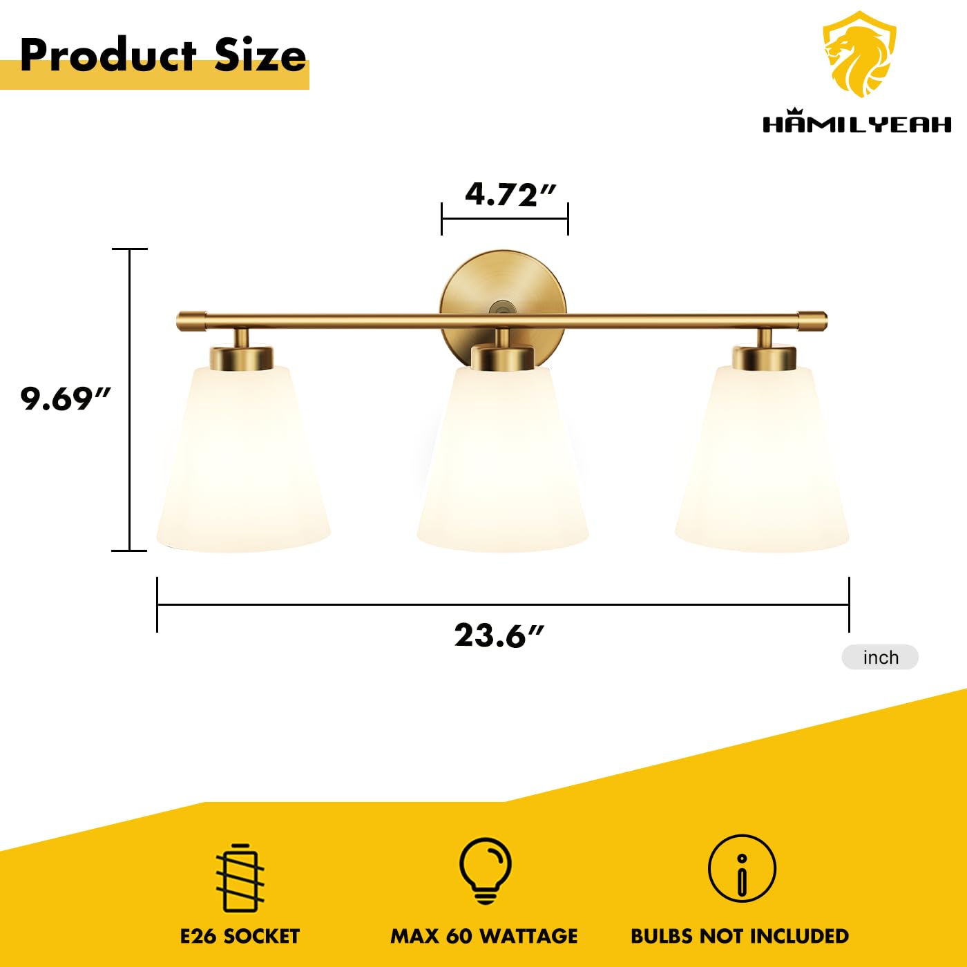Hamilyeah Gold 3-Light Bathroom Vanity Light With Frosted Glass - Industrial Lighting Fixture