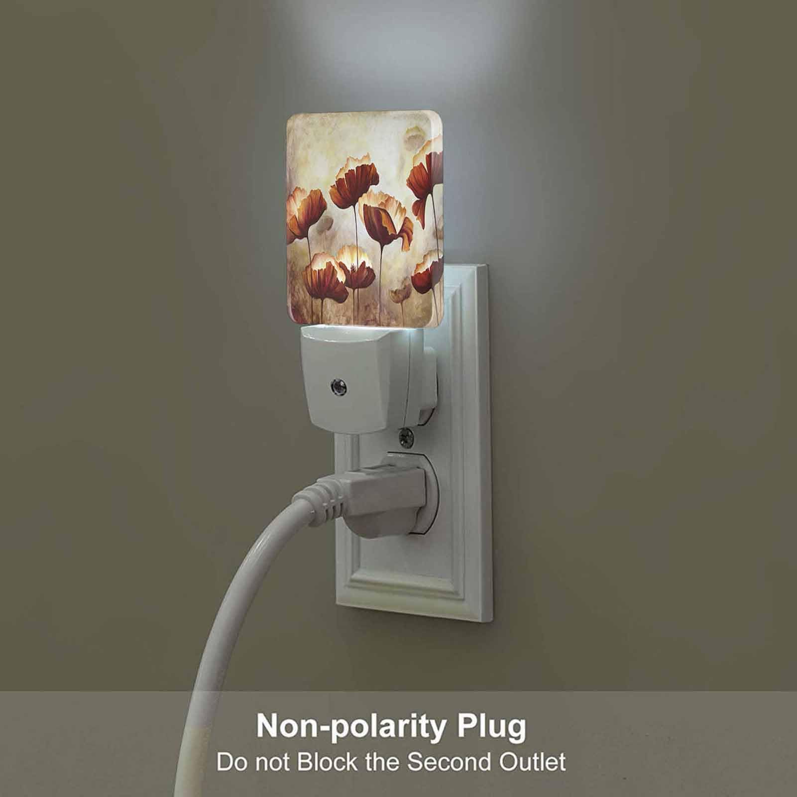 Chrobak LED Night Light with Dusk to Dawn Sensor, Vintage Poppies Flower Design, Model WML-Night-Light-231023-134