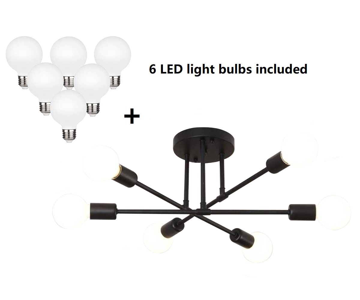 Dellemade Modern Sputnik Chandelier, 6-Light Ceiling Light, 6 Led Light Bulbs Included For Bedroom,Dining Room,Kitchen,Office (B