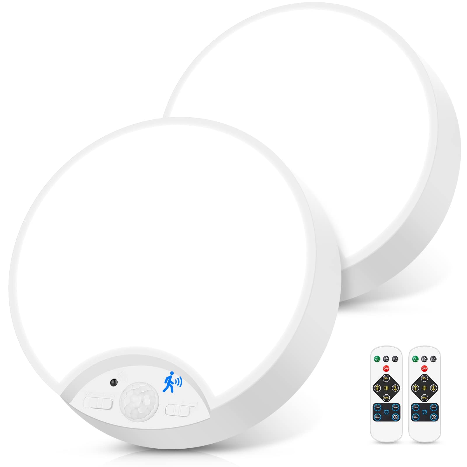 2-Pack Motion Sensor Led Ceiling Lights Battery Operated, 7.48Inch 6500K Dimmable Flush Mount Light Fixtures With Remotes, Wirel
