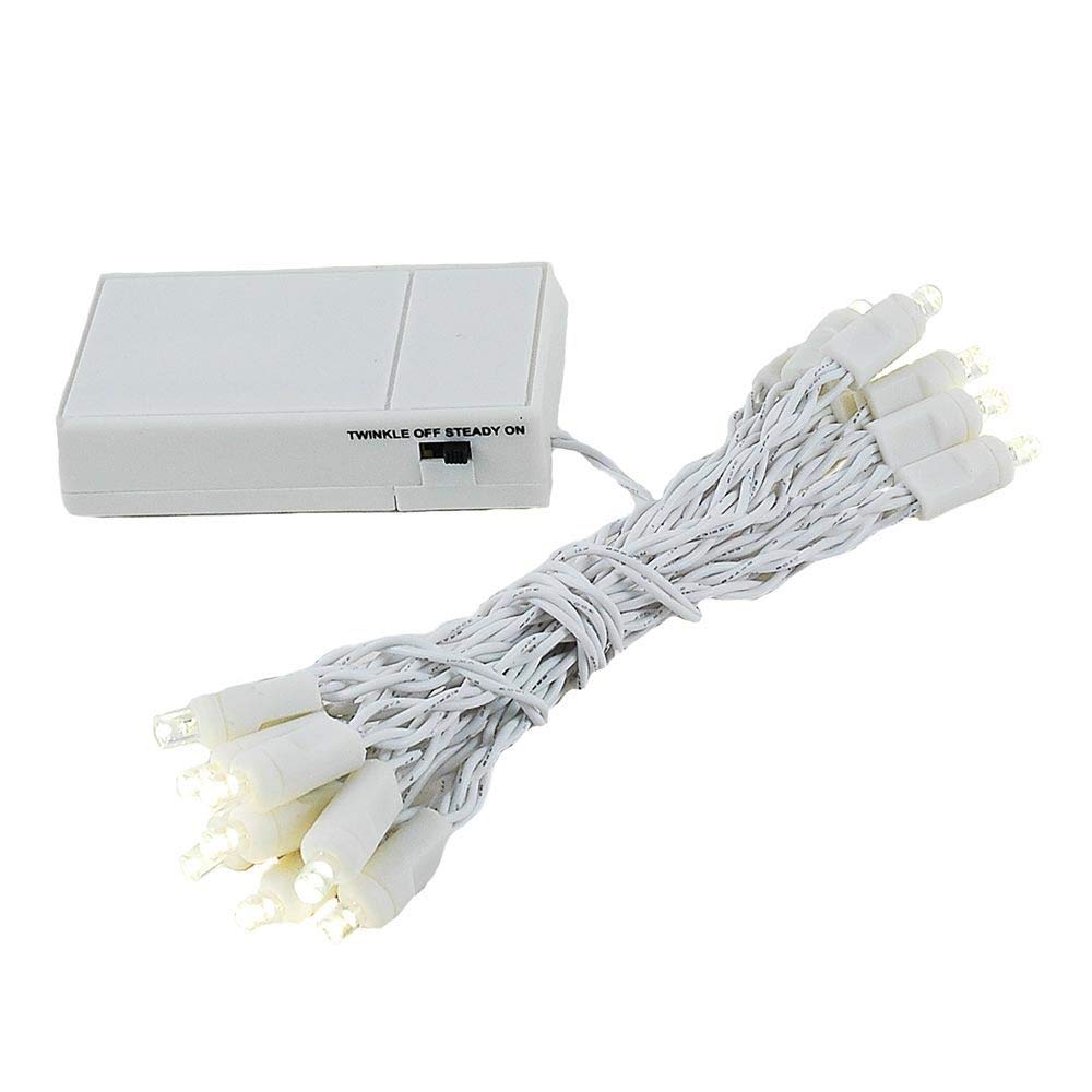 Novelty Lights, Inc. BAT20 LED Battery Operated Christmas Mini Light String Set, Warm White, White Wire, 20 Light, 8' Long
