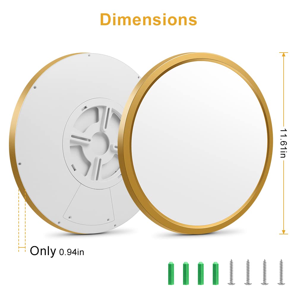 12Inch Ceiling Light Fixture Flush Mount Led, 24W(240W Equivalent), 3200Lm, 5000K Daylight White, Ip40, Flat Modern Round Ceiling Lights For Bedrooms, Living Rooms, Bathrooms, Stairwells, Etc.(Gold)