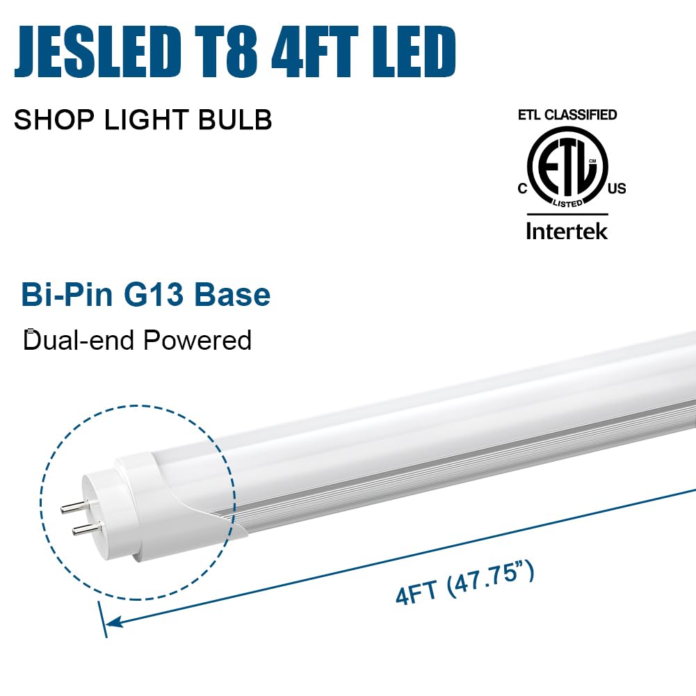 Jesled T8 T12 4Ft Led Type A+B Light Bulbs, 24W 6000K, 3000Lm, Plug And Play Or Ballast Bypass, 4 Foot Fluorescent Tube Replacement, Etl Listed, Frosted, Dual-End Powered, Warehouse Lights (25-Pack)