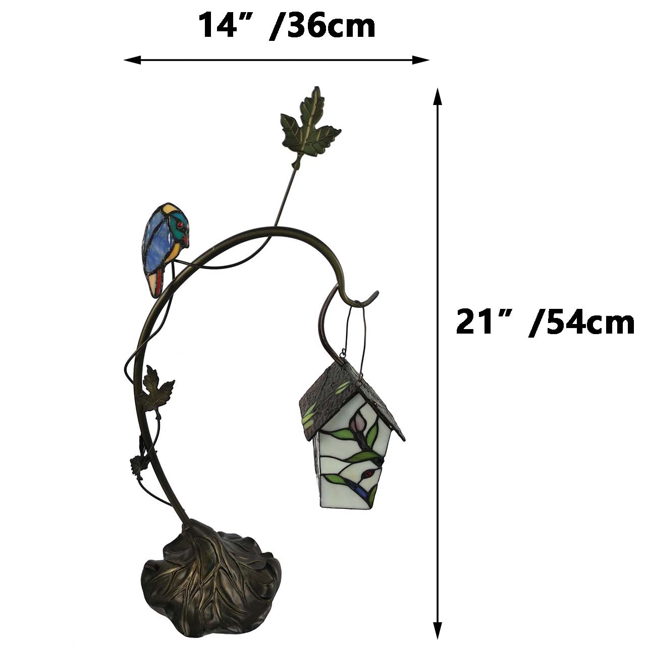 Bieye Birdhouse Table Lamp - Tiffany Style Stained Glass, 21-inch High, Pink Flower Decor
