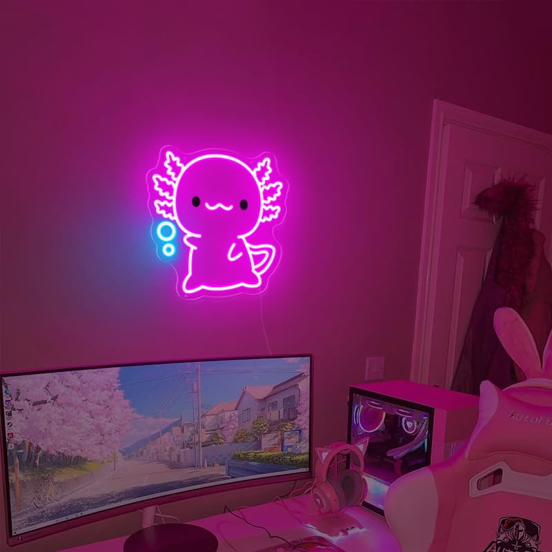 Housignz Axolotl Neon Sign, Dimmable LED Wall Art, 12x11.9 inches, Pink & Ice Blue, Model FTNHD-Axolotl - Perfect for