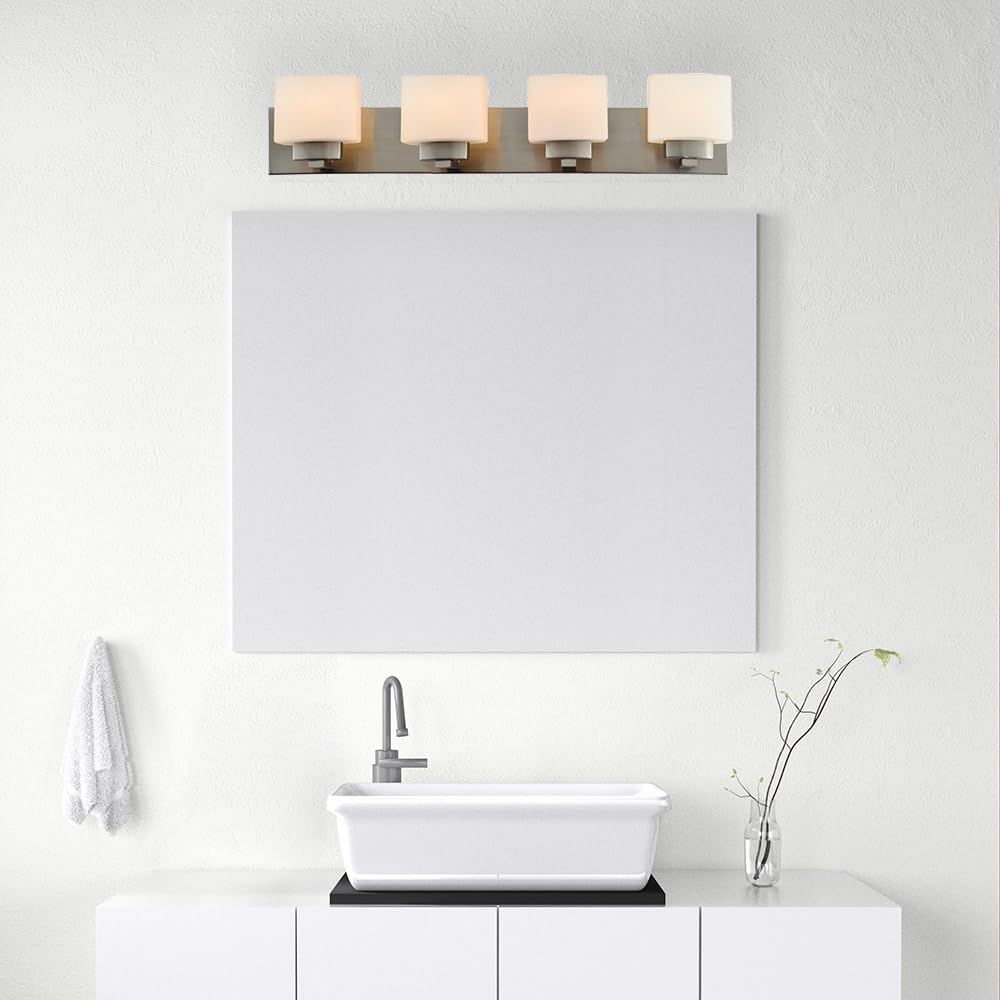 Design House Dove Creek 4-Light Vanity Light Dimmable Frosted Glass Satin Nickel Model 578013