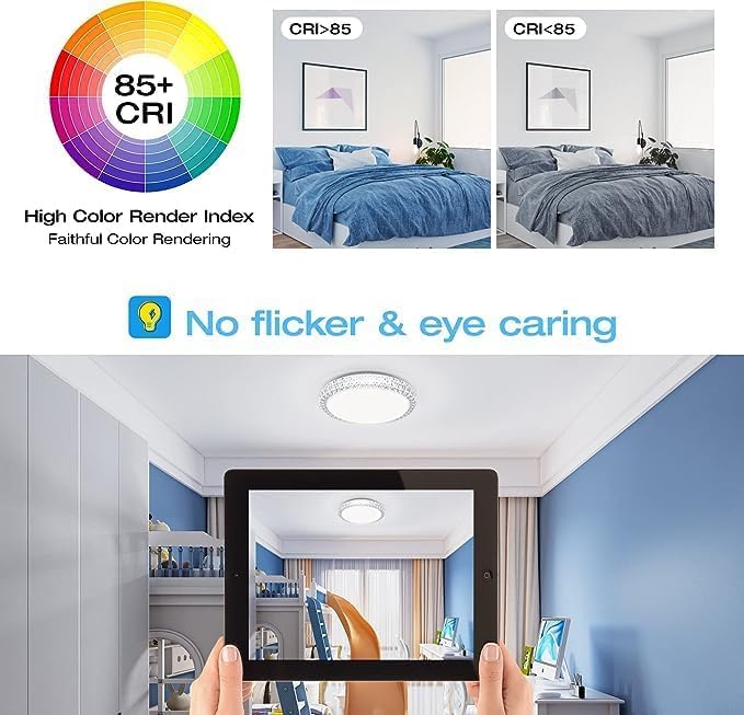 OOWOLF LED Ceiling Light 40W Dimmable 15.4in Modern Fixture 3000-6000K White CT033