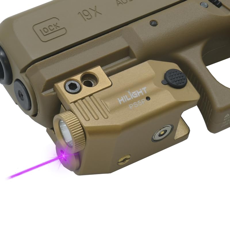 HiLight Tactical PS5P TAN - 500 Lumen Strobe Flashlight & Purple Laser with Aircraft Aluminum & Magnetic Charger, Rail Light & L