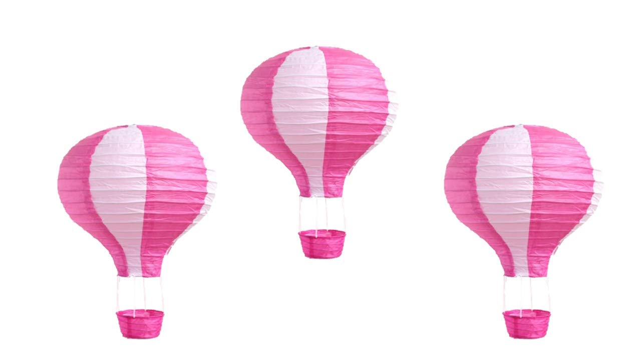 Pack Of 3 Stripy Hot Air Balloon Paper Lantern Wedding Party Decoration Craft Lamp Shade (Pink, 12'' (30Cm))