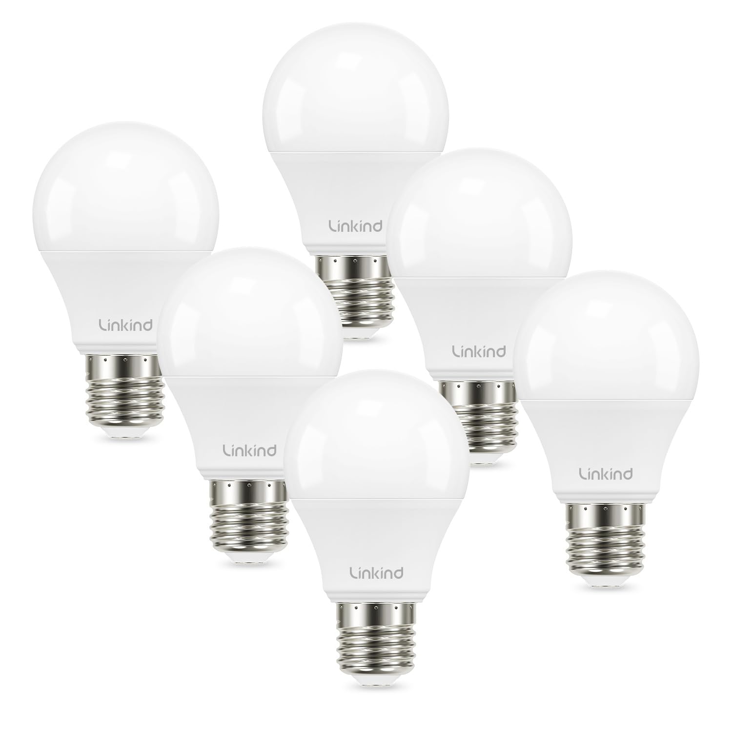 Linkind Dimmable A19 LED Light Bulbs, 9.5W (60W Equivalent), E26 Base, 4000K Cool White, Pack of 6