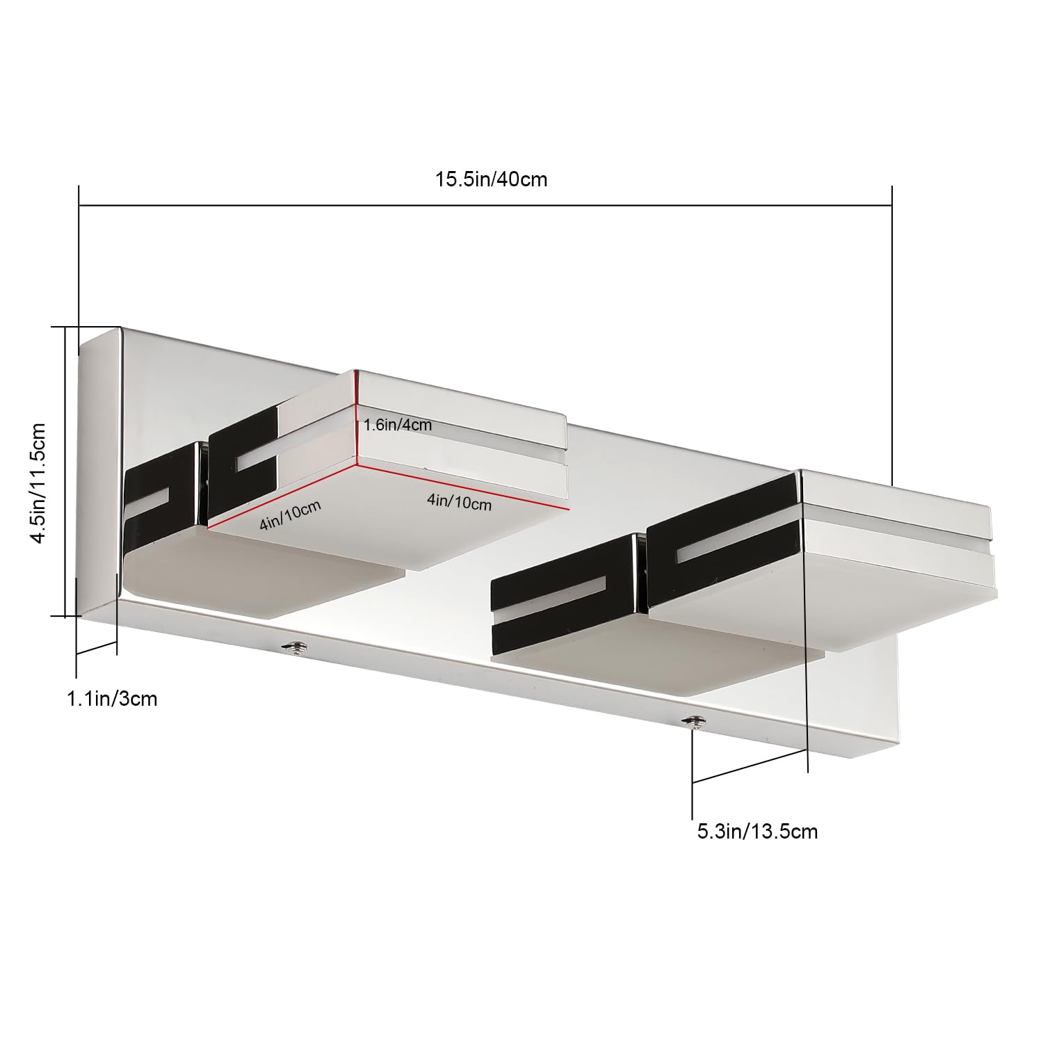 SineRise LED Bathroom Vanity Light Fixtures, 2-Light 15.5-Inch, Chrome Acrylic, Model H0001-16, Cool White 6000K
