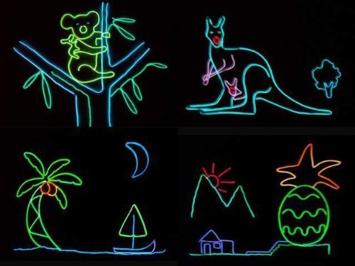 Jytrend 7 Pack 9Ft Neon Light El Wire W/Battery Pack (Green, Blue, Red, Orange, Purple, White, Pink)