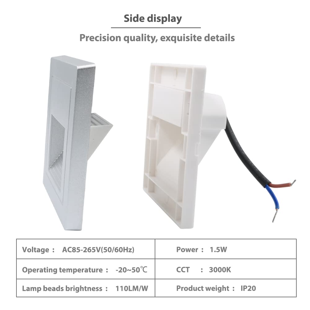 Arotelicht 4Pcs LED Step Light, Warm White 3000K, Recessed Wall Light, ABS Plastic, Silver, Model RWPS12-4