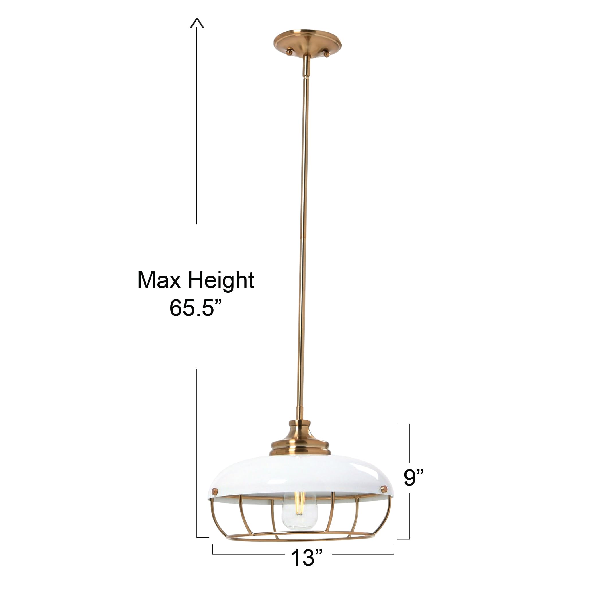 Robert Stevenson Lighting Presley - Caged Dome Metal Ceiling Light, Brushed Brass And White