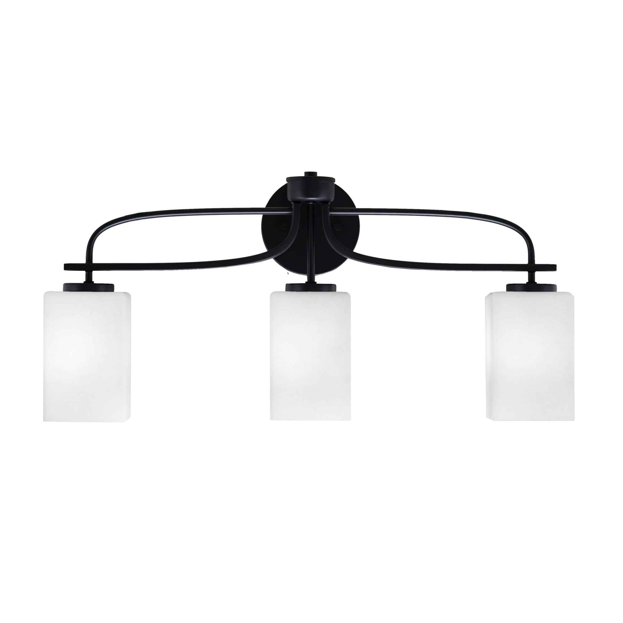Cavella 3 Light Bath Bar Shown In Matte Black Finish With 4" Square White Muslin Glass