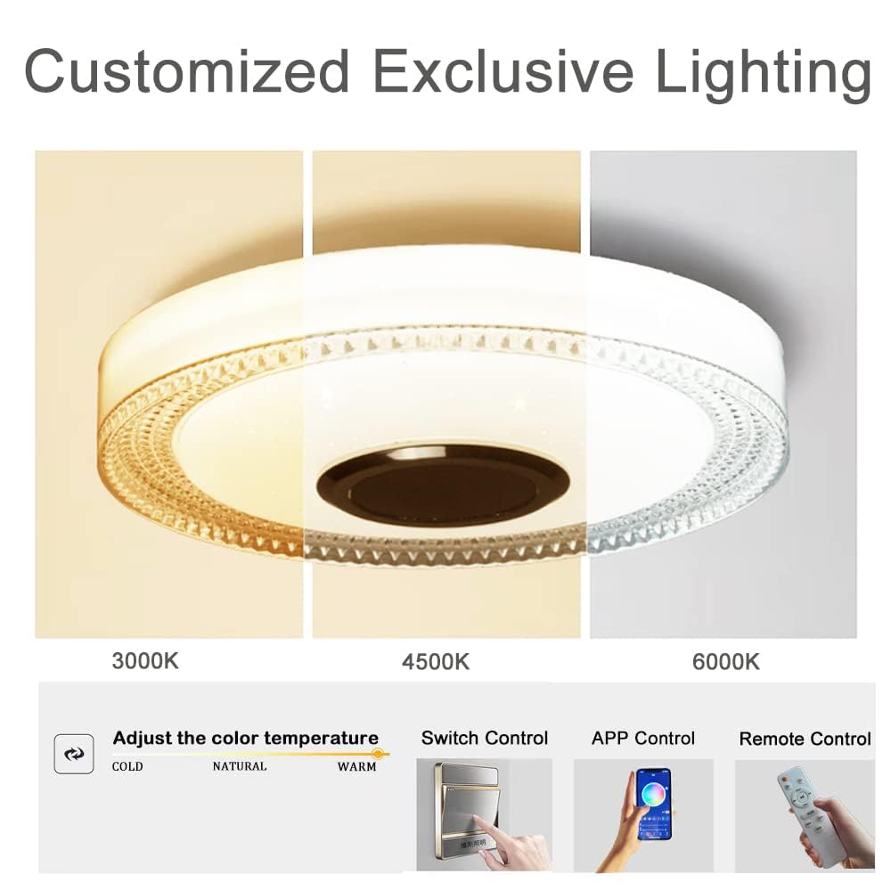 Ncbncb Waterproof Smart Led Shower Ceiling Light Fixture With Bluetooh Speaker,18W 11Inch,3000-6500K Dinmmable Rgb Color Changin
