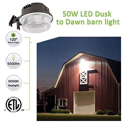 LED Barn Light 50W, 5000K Daylight 6500LM Dusk to Dawn LED Outdoor Yard Light with Photocell,400W MH/HPS Equiv,ETL Listed LED Se