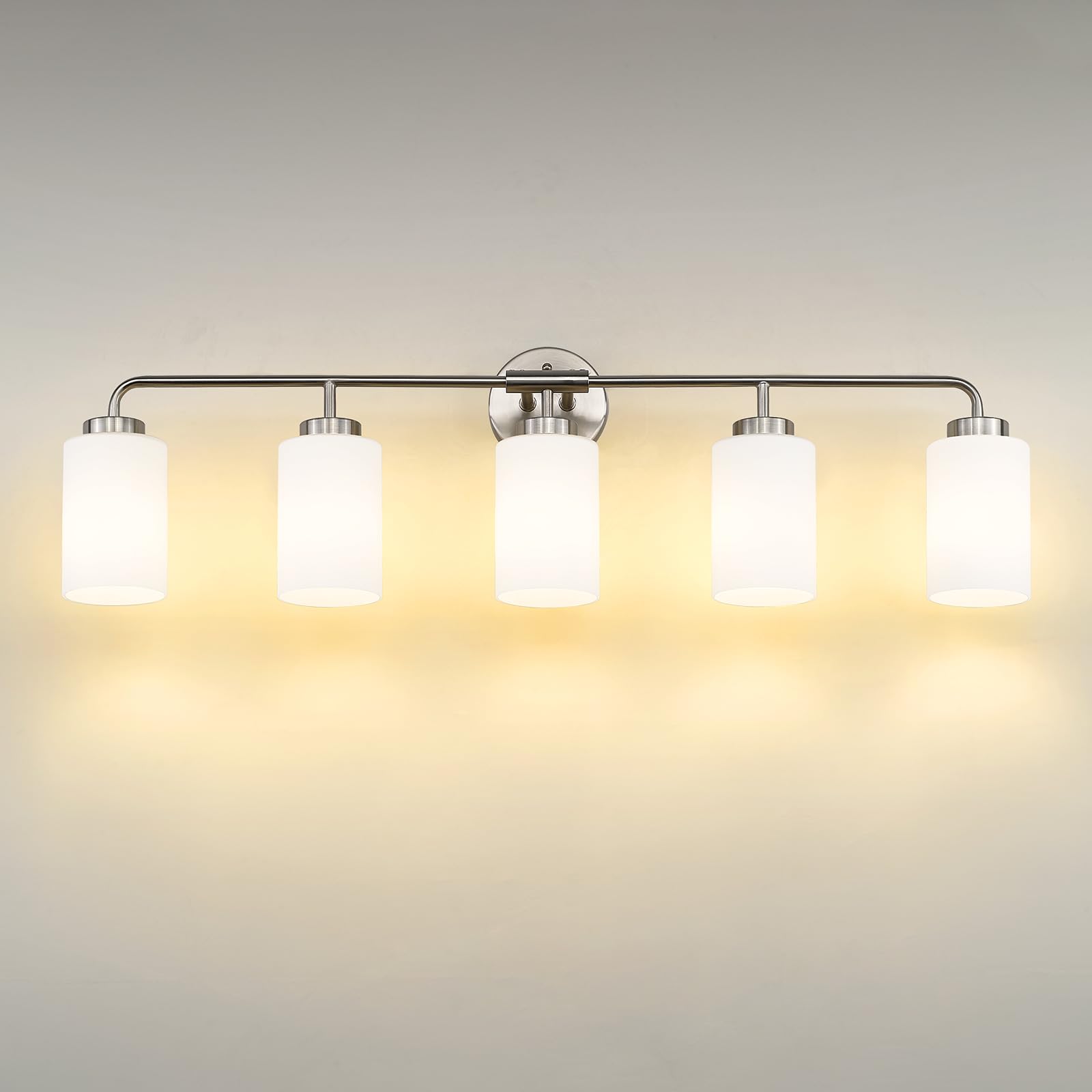 Zeyu Modern Bathroom Wall Sconce  5-Light Wall Mirror Light  Vanity Lighting Over Mirror  Brushed Nickel Finish With Milky White Glass Shade  Zs62B-5W Bn