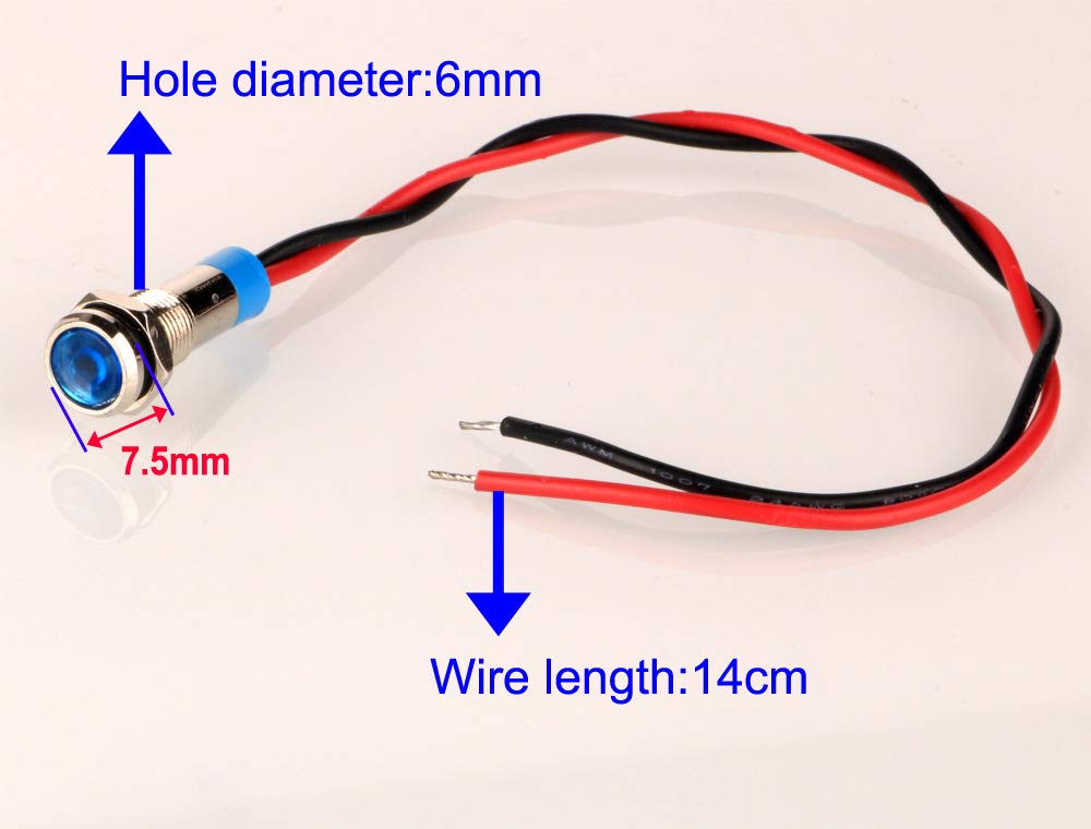 Gebildet 10pcs LED Metal Indicator Light - 6mm Waterproof Signal Lamp for AC/DC 12-24V, Multicolored, Suitable for Car, Truck, Boat