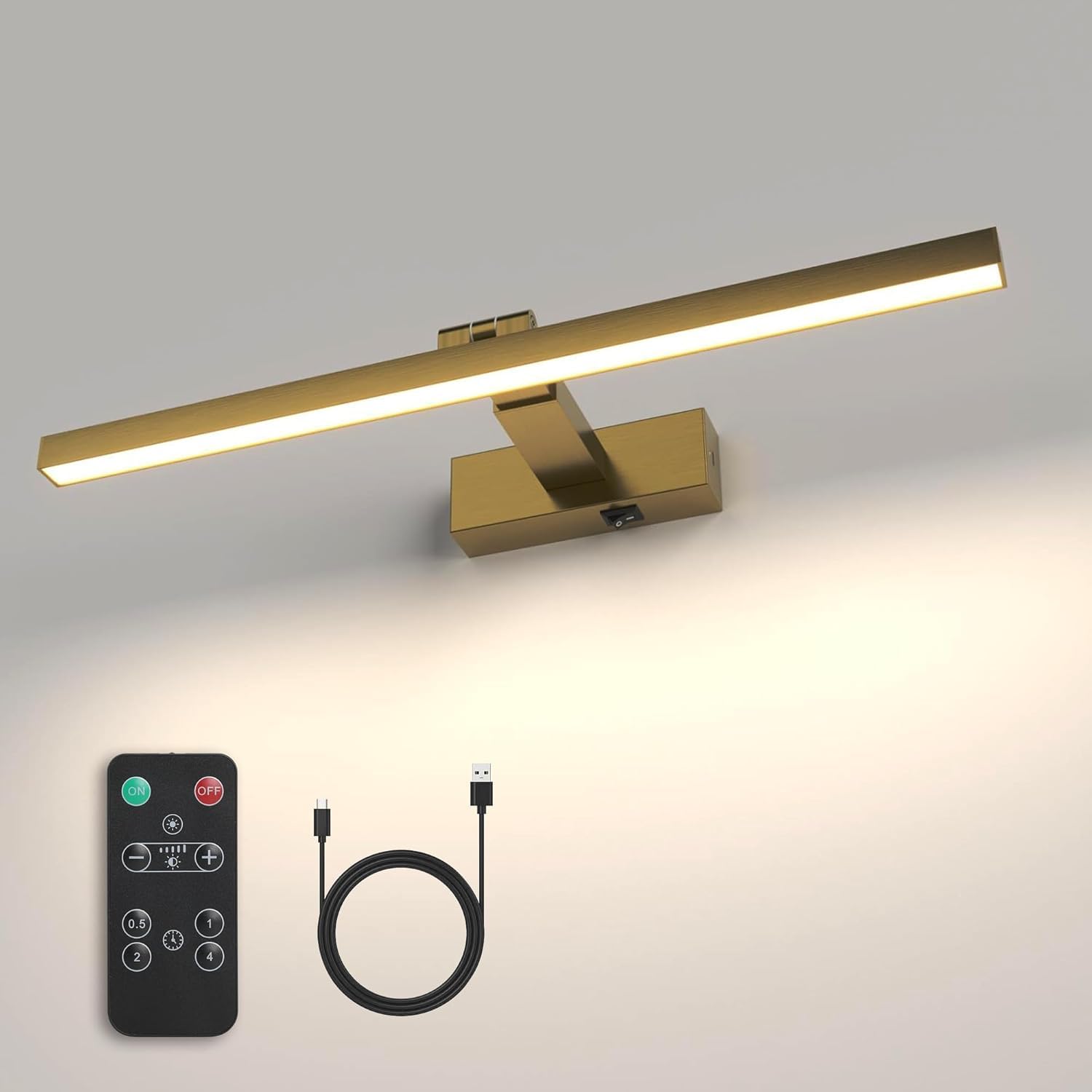 ZitoStory Picture Lights for Wall Antique Brass Dimmable Wireless Picture Lights for Paintings LED Wall Light Fixtures Adjustabl