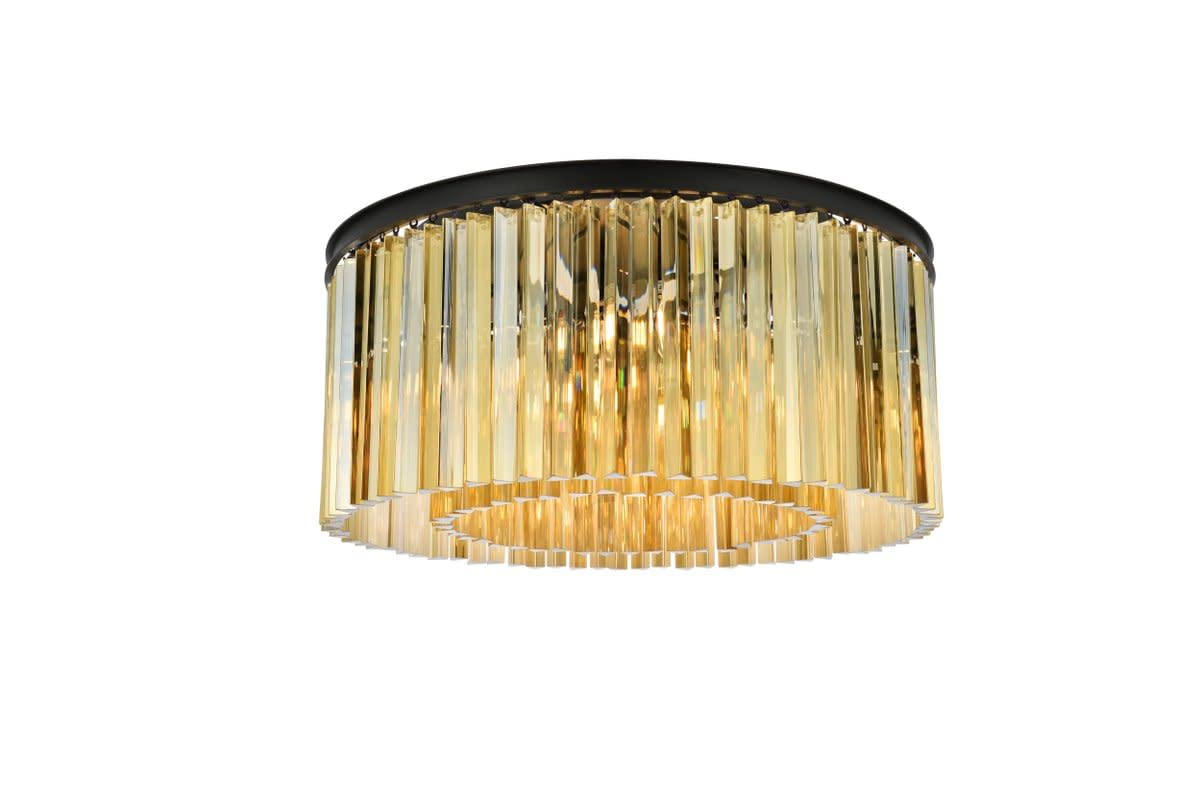 Elegant Lighting Sydney Collection 1208F31MB-GT/RC 8-Light Flush Mount with Royal Cut Golden Teak Crystals, Mocha Brown Finish