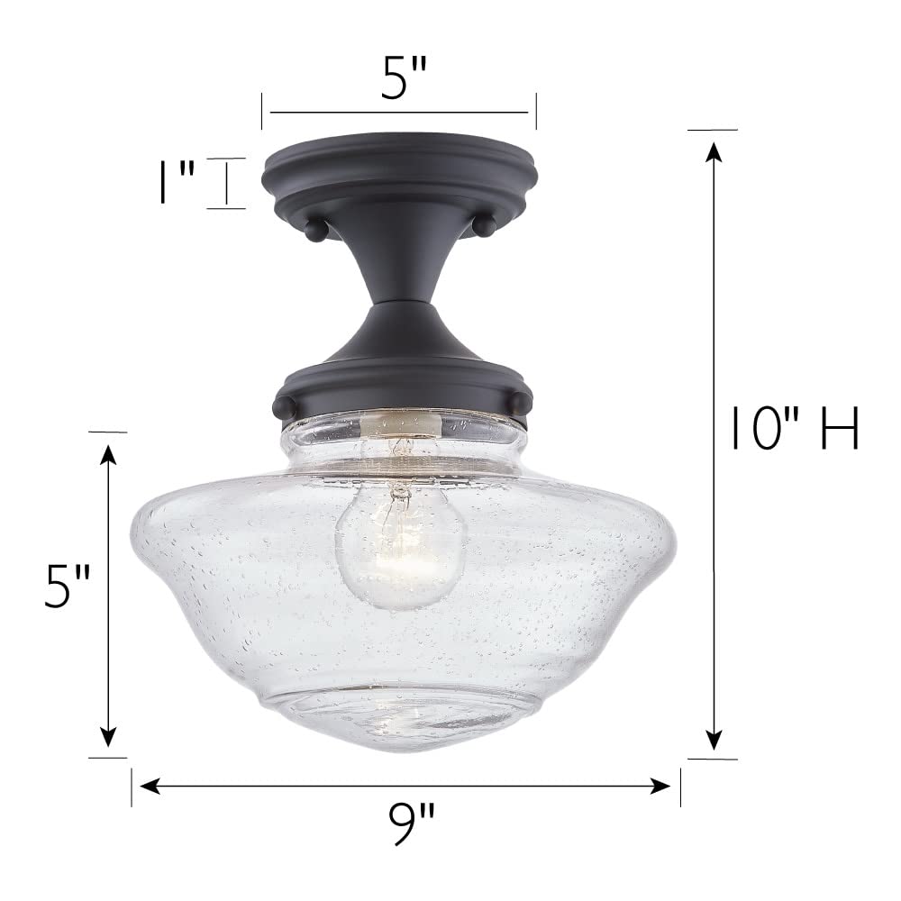 Design House Vintage-Inspired Schoolhouse Pendant Light, 9 in x 9 in x 47 in, Satin Gold, Clear Seeded Glass Shade, 587451