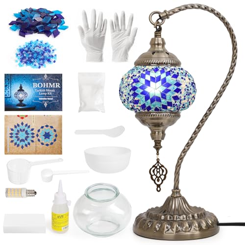 Bohmr Diy Turkish Mosaic Lamp Kit  Swan-Neck Stained Glass Lamp Making Kit- Easy Fun No Experience Needed  Mosaic Art & Craft Project Kits For mature-themeds & Teens  Make Your Own Table Lamp Blue