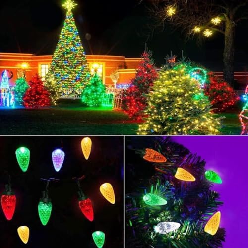Anycosy Solar Christmas Lights Outdoor, C6 Christmas Lights 19.7 Ft 60 Leds Strawberry Operated Solar Strings Lights 8 Modes On/