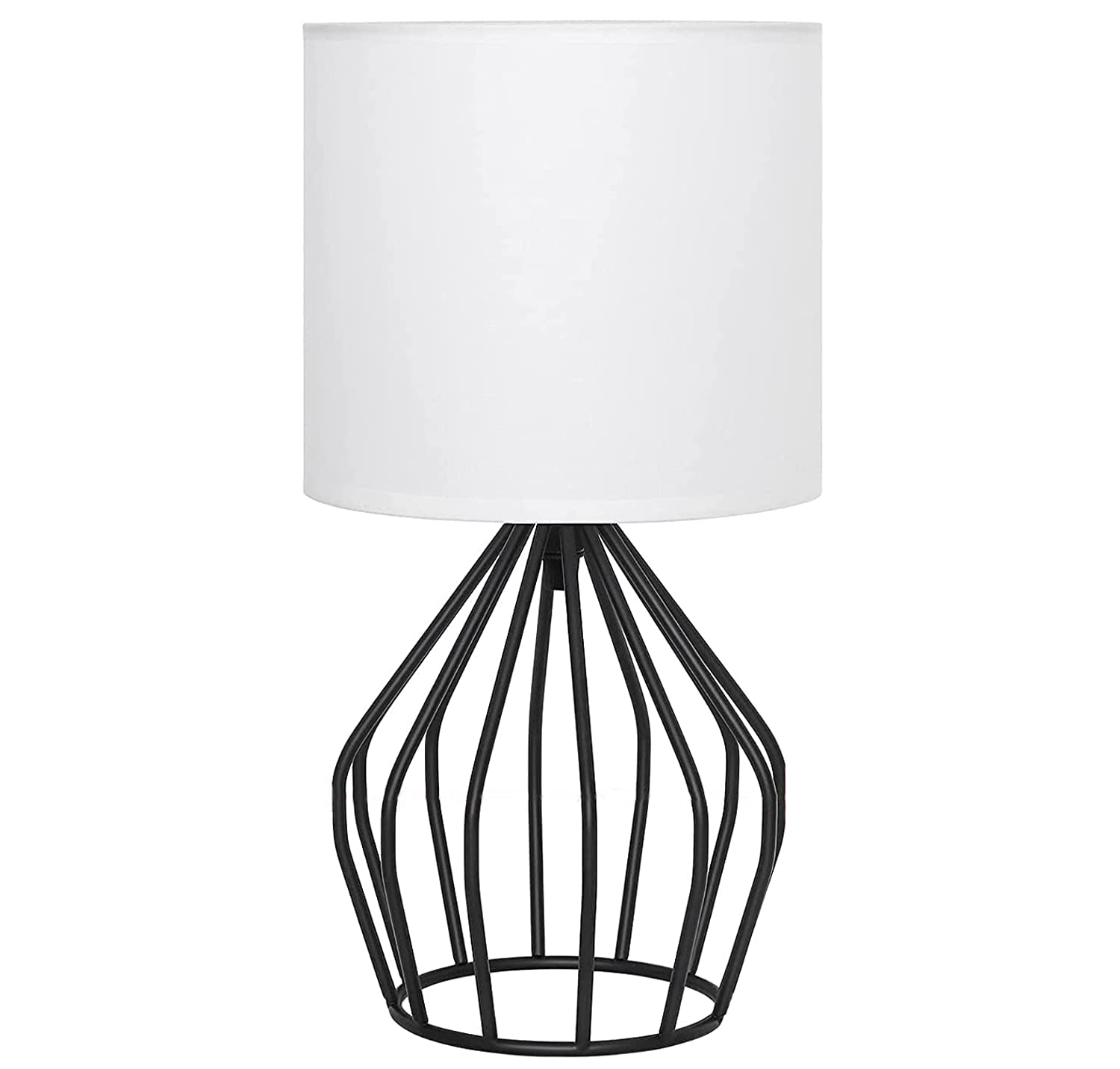 HAITRAL Modern Bedside Table Lamp - Minimalist Small Lamp with Hollowed Out Base Linen Fabric Shade,Metal Nightstand Lamp for Be