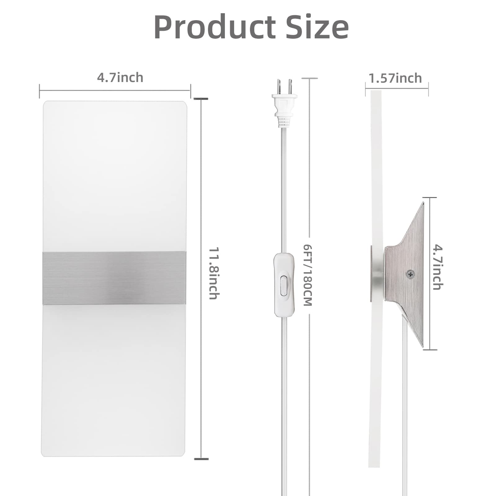 KICAAO Modern Wall Sconce, 10W Cool White Acrylic Light with 6FT Cord, Model BE-BD-008, 1 Pack