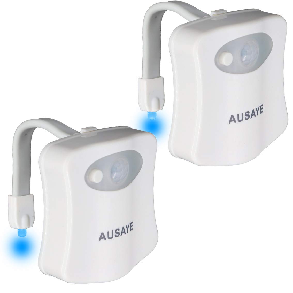 AUSAYE Toilet Light Motion Sensor LED Night Light, 2 Pack, 8 Color Changing, Plastic