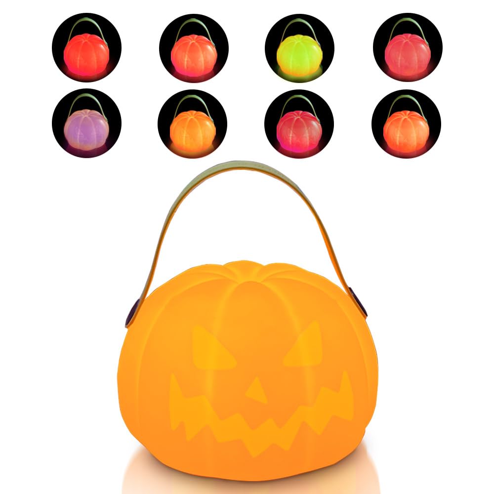 LEDHOLYT Night Light for Kids, Rechargeable LED Pumpkin Cordless Lamp with Control, 7 Colors Dimmable Halloween Lamp for Bedroom