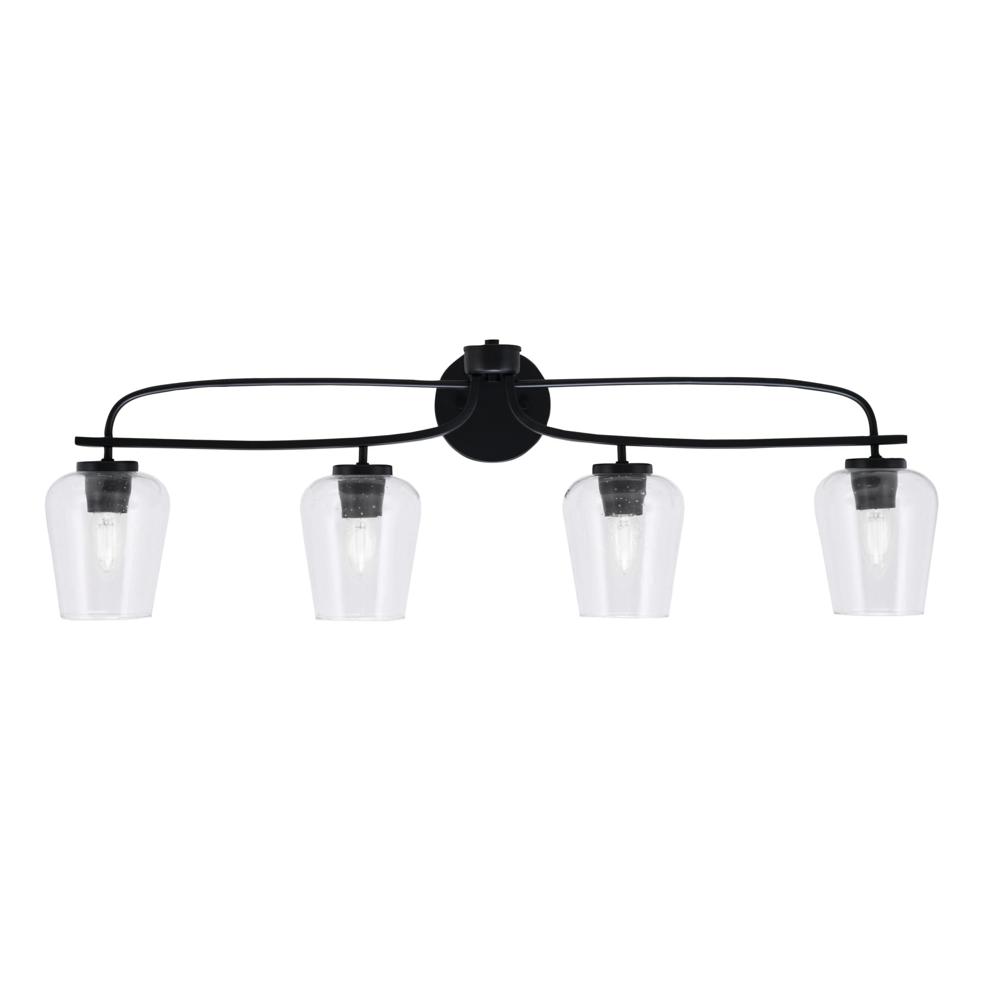 Cavella 4 Light Bath Bar Shown In Matte Black Finish With 5" Clear Bubble Glass
