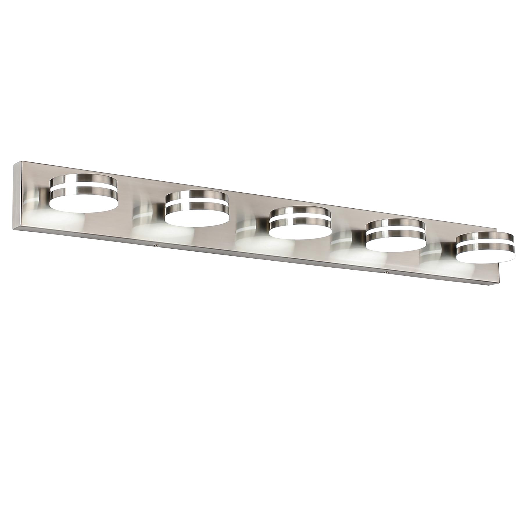 Bicrink Brushed Nickel Bathroom Light Fixtures Over Mirror  5-Light Bathroom Vanity Light  Led Dimmable Bath Lights  Modern Wall Mounted Lighting Fixture With Rotating Lamp Head