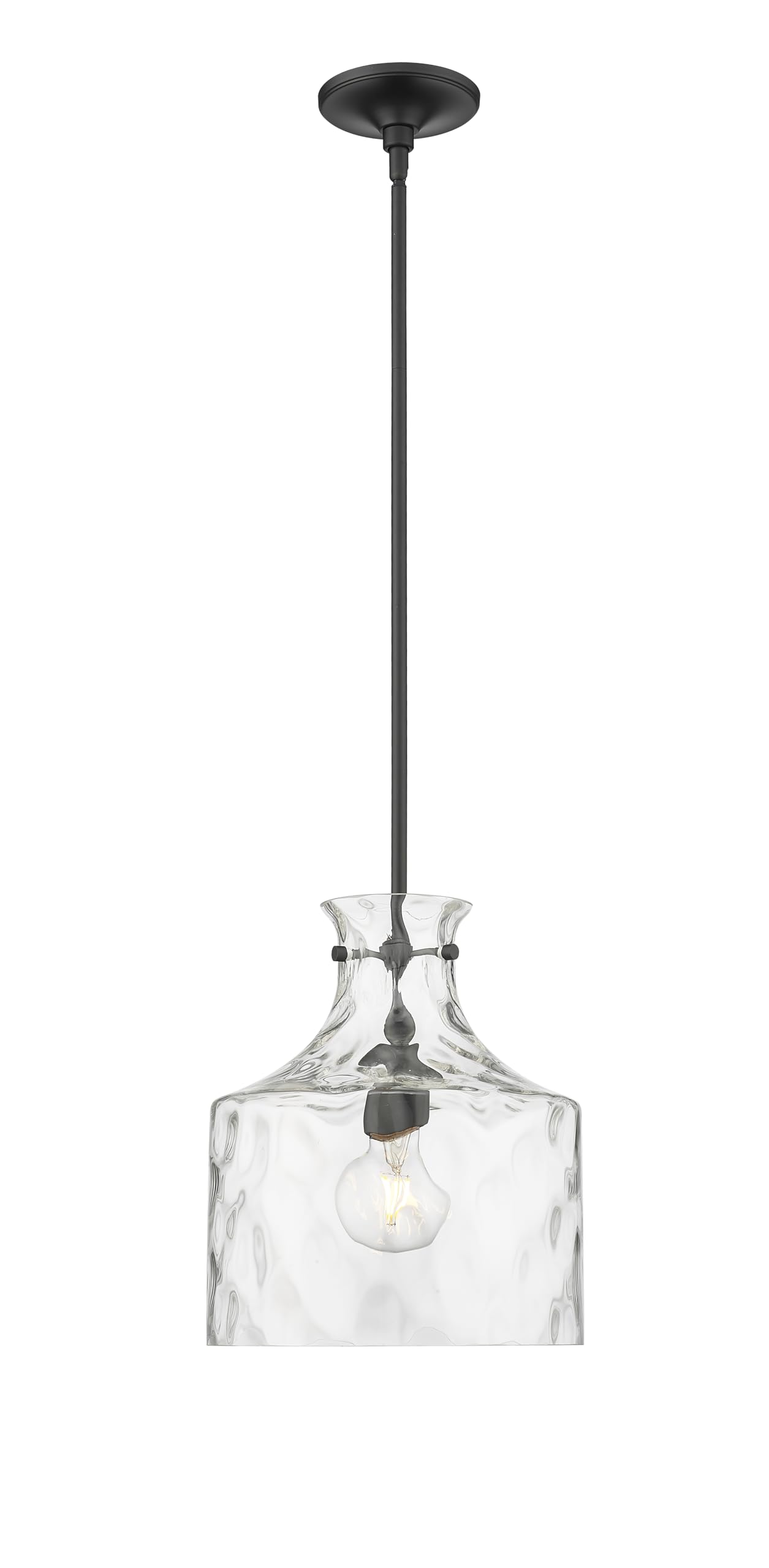 ML Lighting | Santorini Collection | 22601-MB | Indoor 1 Light Metal Pendant in Matte Black with Water Glass Shade | Kitchens, D