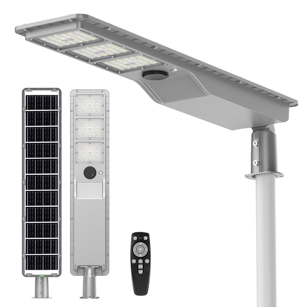 12000W Solar Street Light Outdoor Waterproof, Flood Light Dusk to Dawn with 60,000mAh LiFePO4 Battery & Motion Sensor, LED Secur