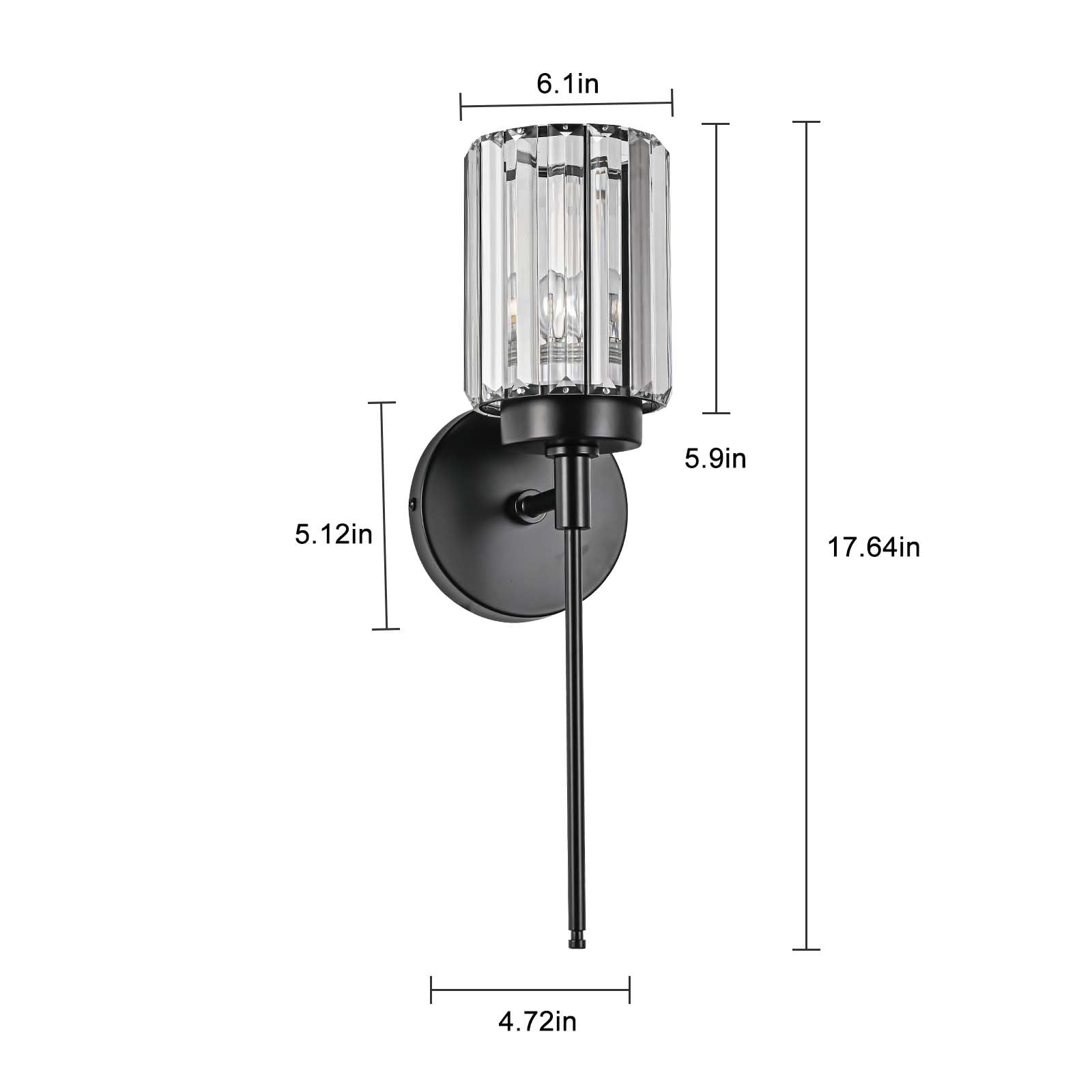 Huoku Single Black Wall Sconce, Modern Crystal Vanity Lighting Fixture With Crystal Shade, 1-Light Wall Lamp For Bathroom Bedroo