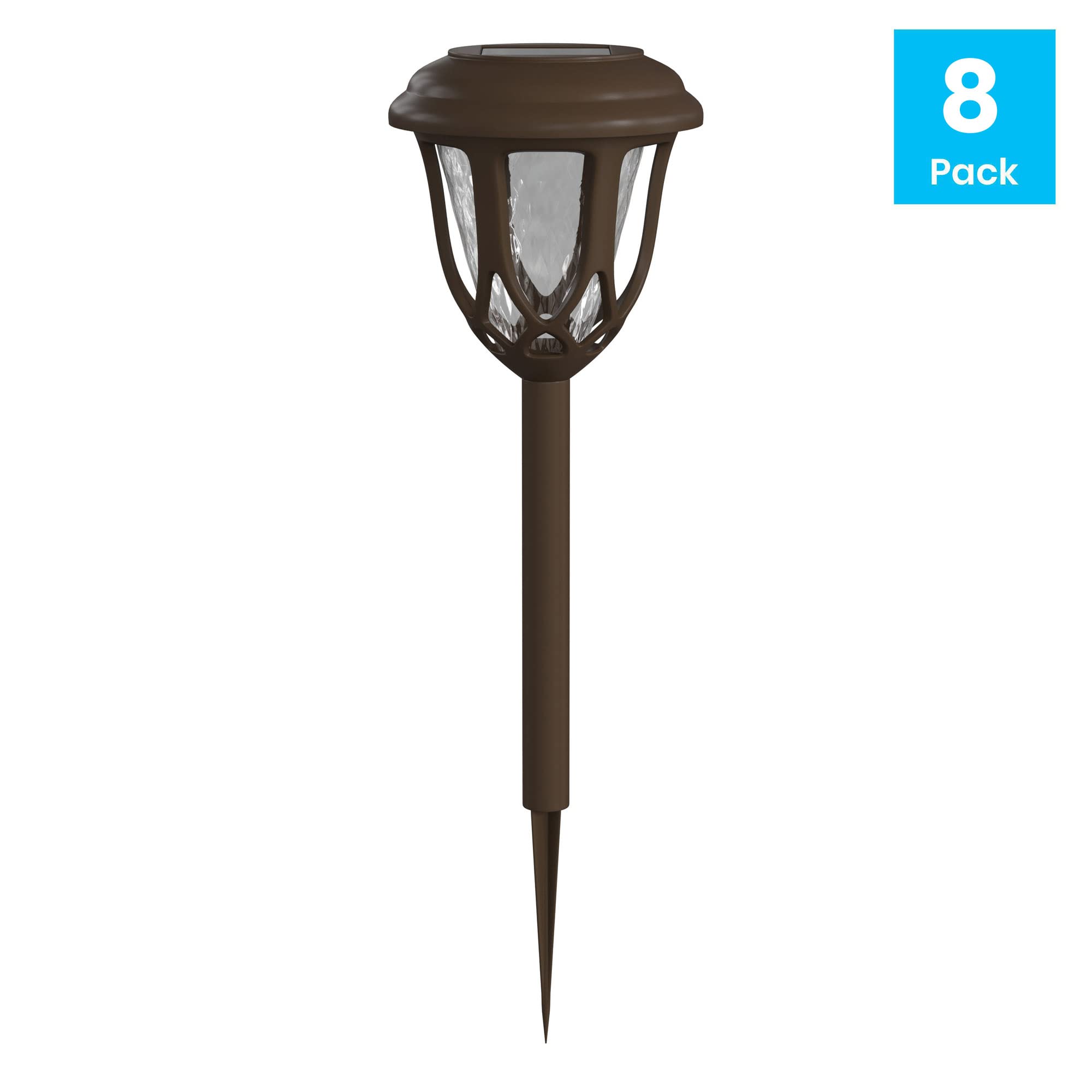 Flash Furniture Hess 8 Pack Led Solar Lights - All-Weather Brown Tulip Style Outdoor Solar Powered Lights - Landscape Lighting For Pathway, Garden, & Yard, 3.37X3.37X14, Brown