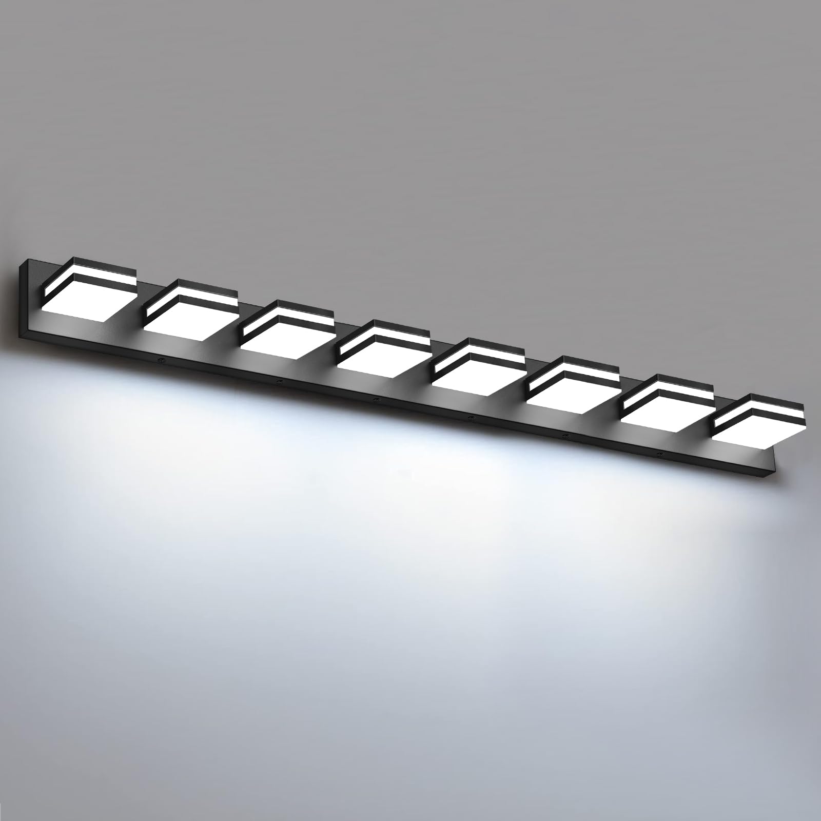 IZORRO LED Modern Bathroom Lights Fixtures(8-Light Dimmable) Matte Black Acrylic Wall Lighting Vanity Lights for Bathroom Over Mirror - 6000k 46In (No Assembly Required)