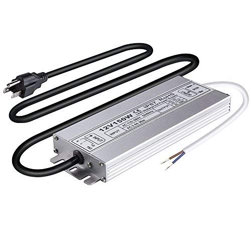 Idealy 150W 12V DC LED Power Supply  IP67 Waterproof Low Voltage Transformer LED Driver Adapter  100-260V AC to 12V DC Converter for LED Bands  Outdoor Lights  CCTV Cameras & More