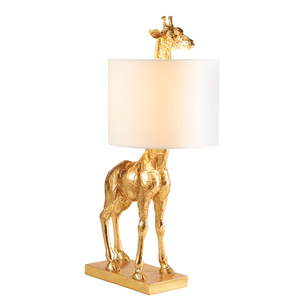 Creative Co-Op Gold Giraffe Lamp, Resin with Linen Shade, Model DA7565