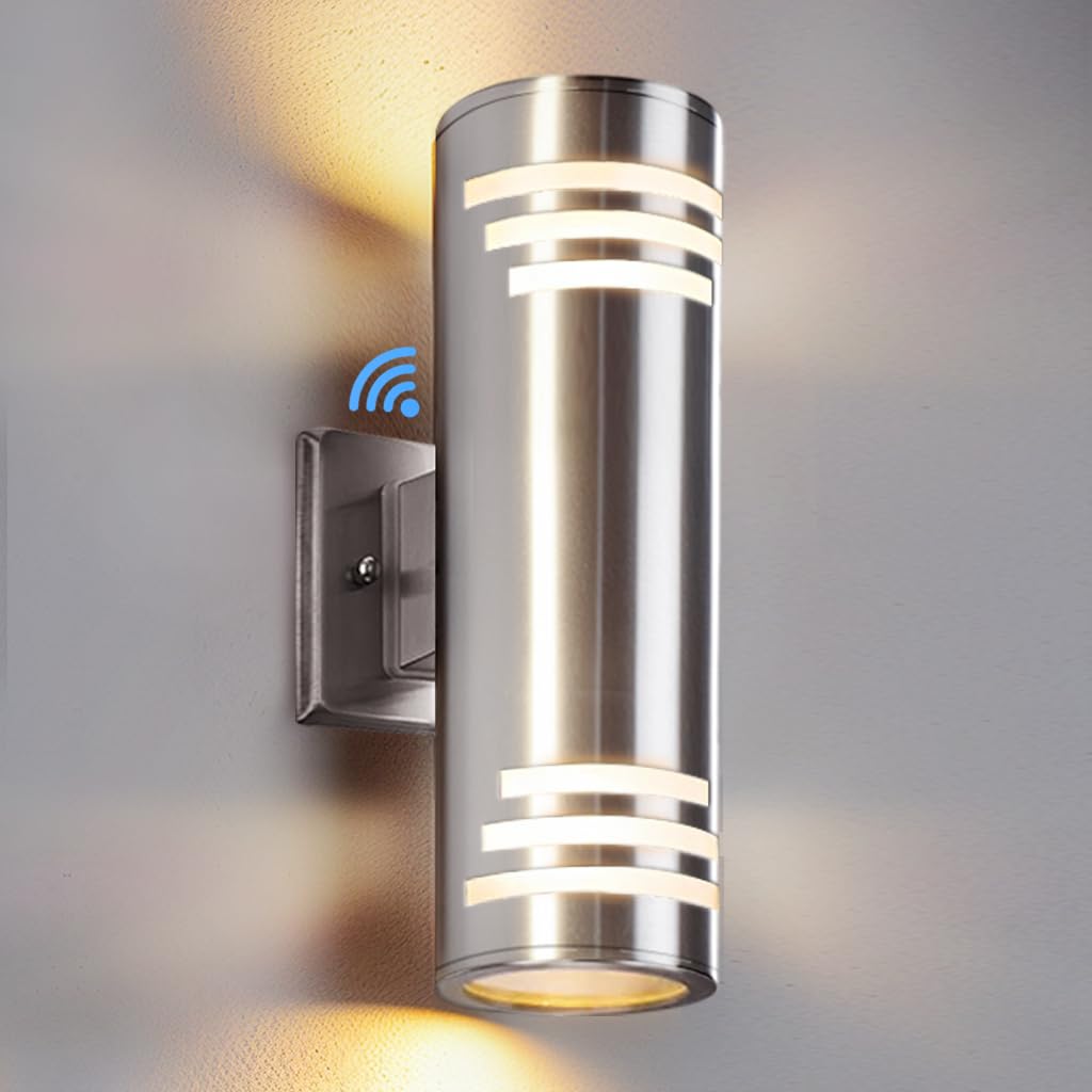 SHIMR Dusk to Dawn Outdoor Wall Light, Waterproof Stainless Steel Sconce, LED Bulbs Included, 1 Pack, Electroplated Silver, Model S4