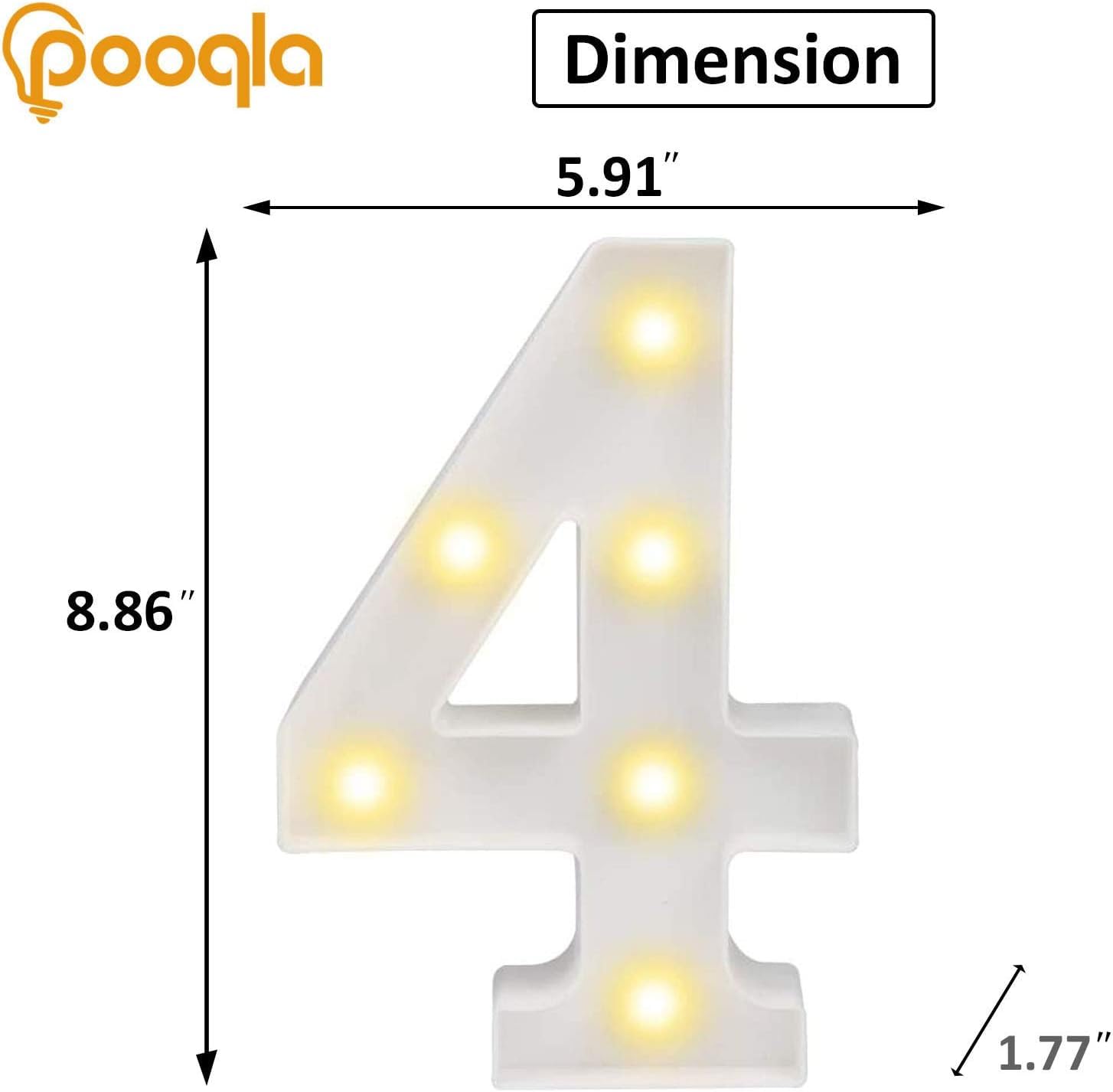Pooqla Led Light Up Numbers 4  Warm White And Colorful Lighted Marquee Numbers With Remote  Lighted Numbers For 4Th 40Th Birthday Decorations  Gift For Girls Boys Her Him Anniversary Home Party Decor