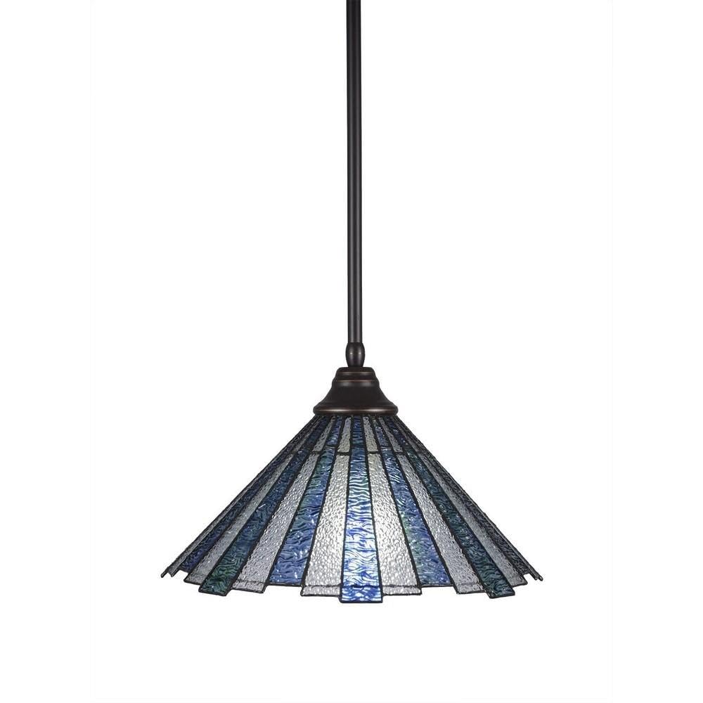 Toltec Lighting 26-Dg-932 Stem Hung Pendant With Sea Ice Glass, 16&quot;, Dark Granite