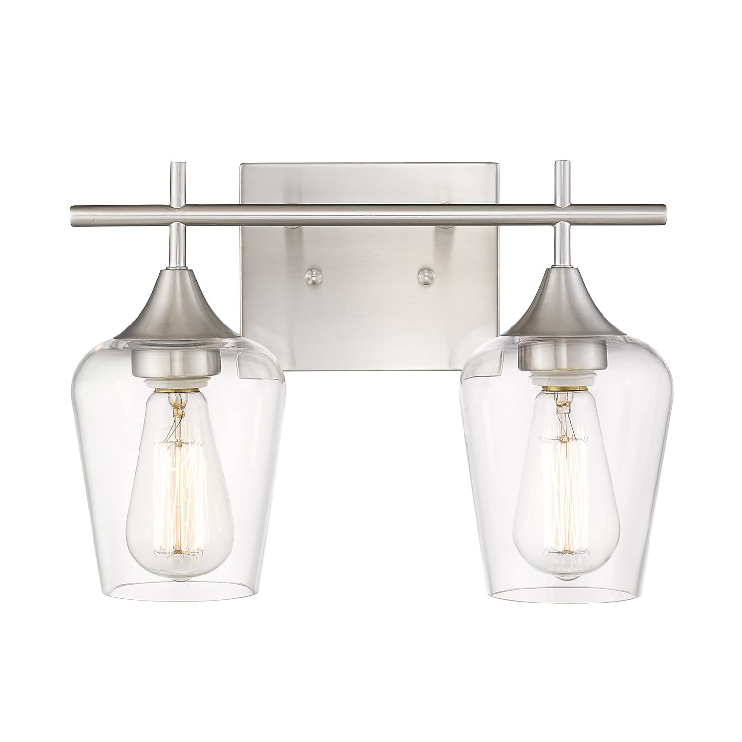 Osimir 2 Lights Bathroom Light Fixture, 15 Inch Brushed Nickel Bathroom Vanity Lights Over Mirror, Modern Farmhouse Bath Wall Sc