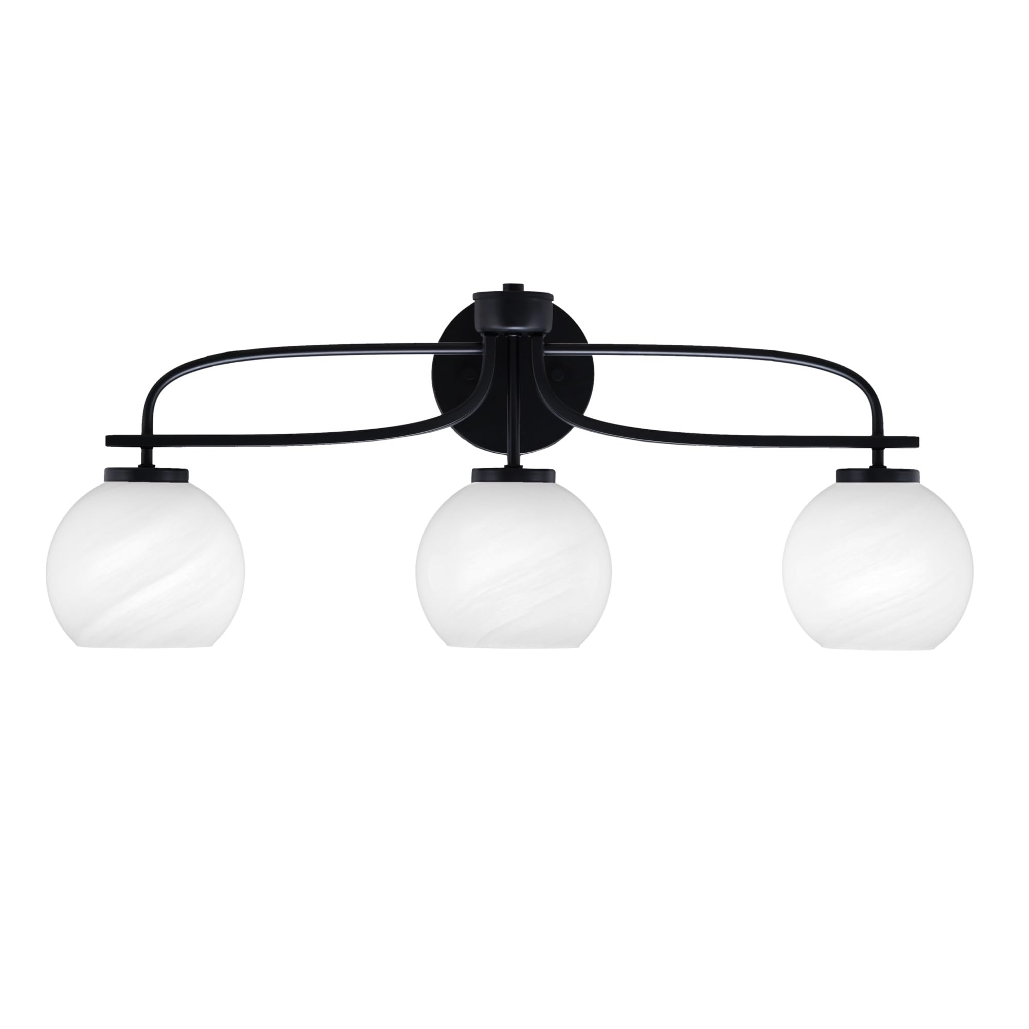 Cavella 3 Light Bath Bar Shown In Matte Black Finish With 5.75" White Marble Glass