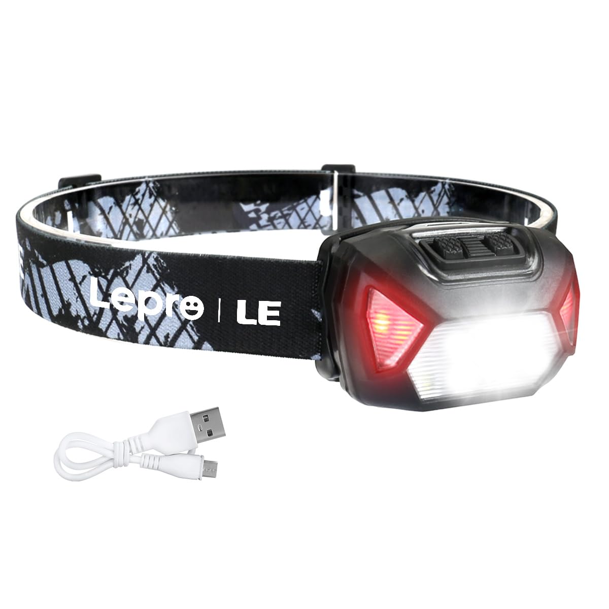 Lepro Headlamp Rechargeable, LED Head Lamp with 6 Modes for Camping & Hiking Gear Essentials, IPX4 Waterproof High Lumen Bright